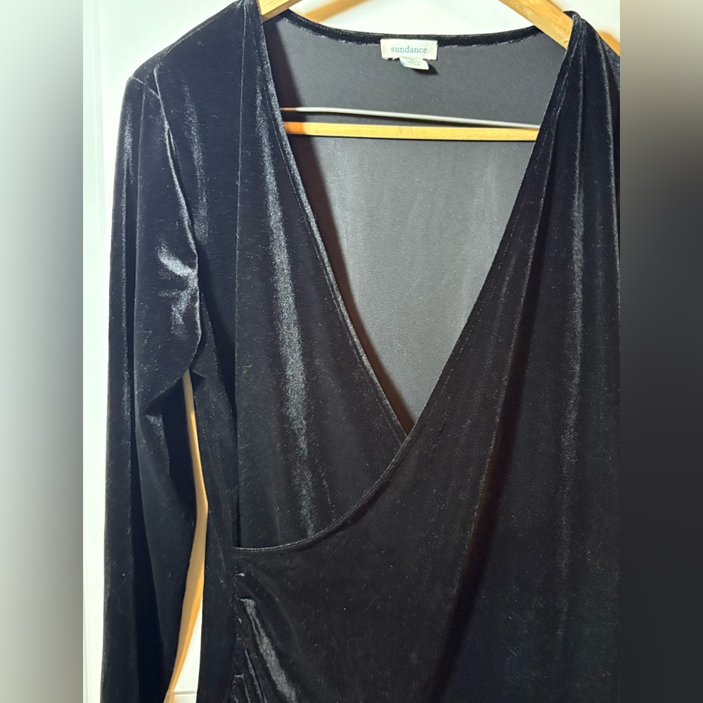 Sundance Black Velvet Long-Sleeve Wrap Top Large - Picture 5 of 9